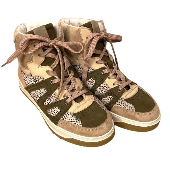 Maruti Mona Leather and Pony Hi Top Trainers in Pink/Olive Size EU 39 - Picture 2 of 8
